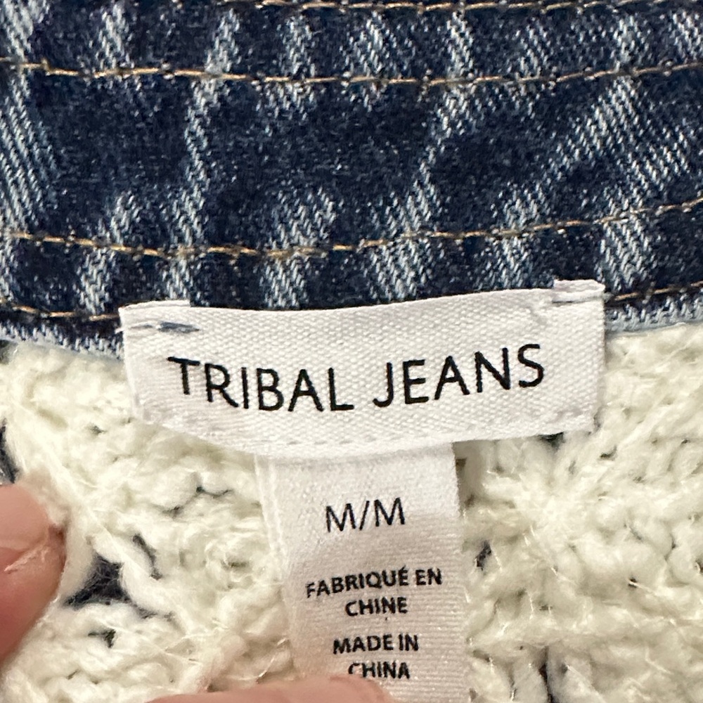 Sz M🇨🇦⭐️NWT Tribal Crochet Lace Denim-Trim Jacket - Picture 11 of 13